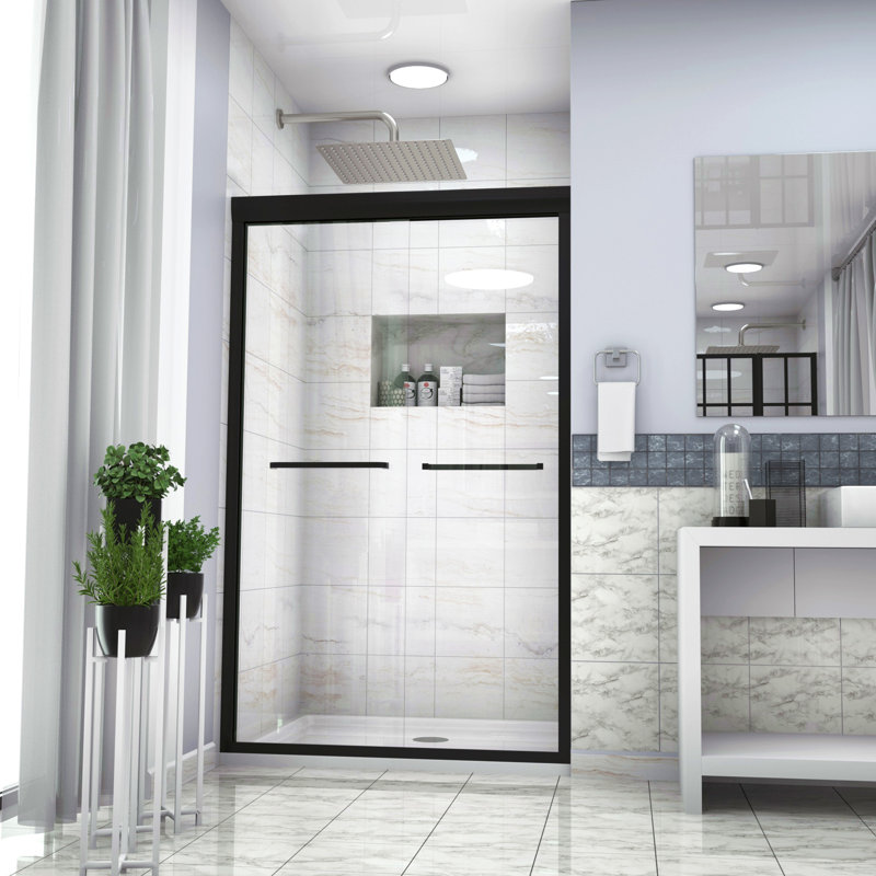 Shower Door 48" W X 76"H Double Sliding Shower Enclosure, 5/16 In. (8Mm), Matte Black