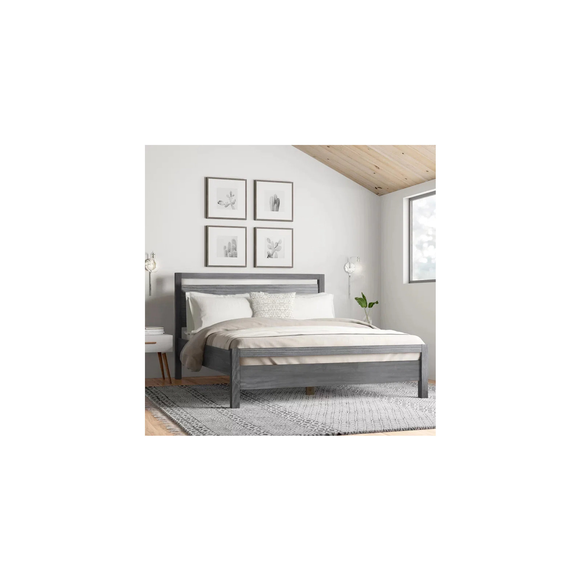 Loft Solid Wood Panel Bed, Brushed Gray, Full