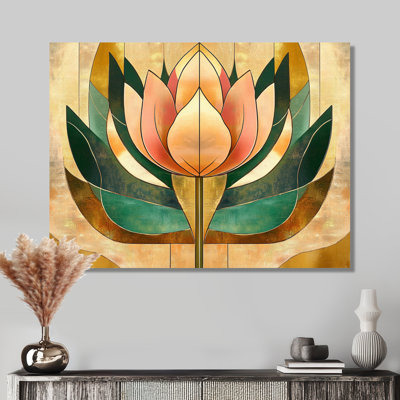 Green Tulip in Deco Symmetry I - Gatsby Glam Metal Wall Decor, Art Deco Gatsby Metal Print