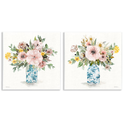 Ensemble de 2 plaques murales Summer Chinoiserie Flowers, design par Carol Robinson