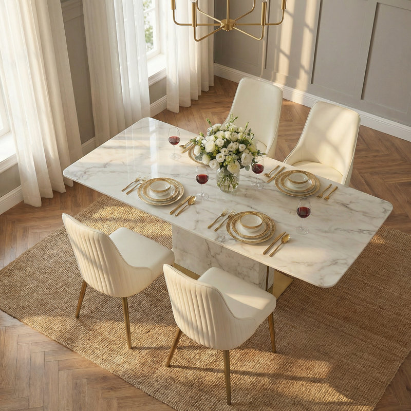 Chaise de salle à manger en cuir de style moderne, Blanc