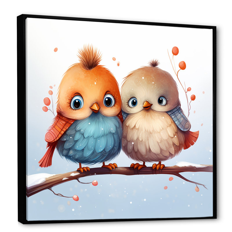 «Winter Winter Bird Lovers For Nursery I», art mural oiseau, Cadre flottant noir, H 30 po x l 30 po x P 1,5 po