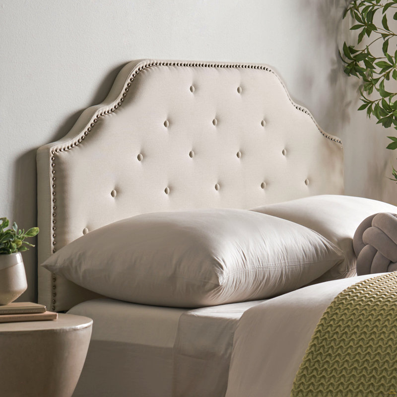 Tête de lit tapissier capitonnée de taille grand, tête de lit en bois massif avec pieds en métal durable, Ivoire ivoire