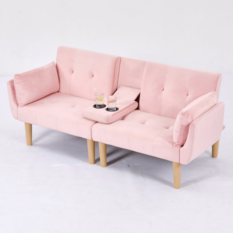 72" Foldable Pink Velvet Double Sofa, Space-Saving