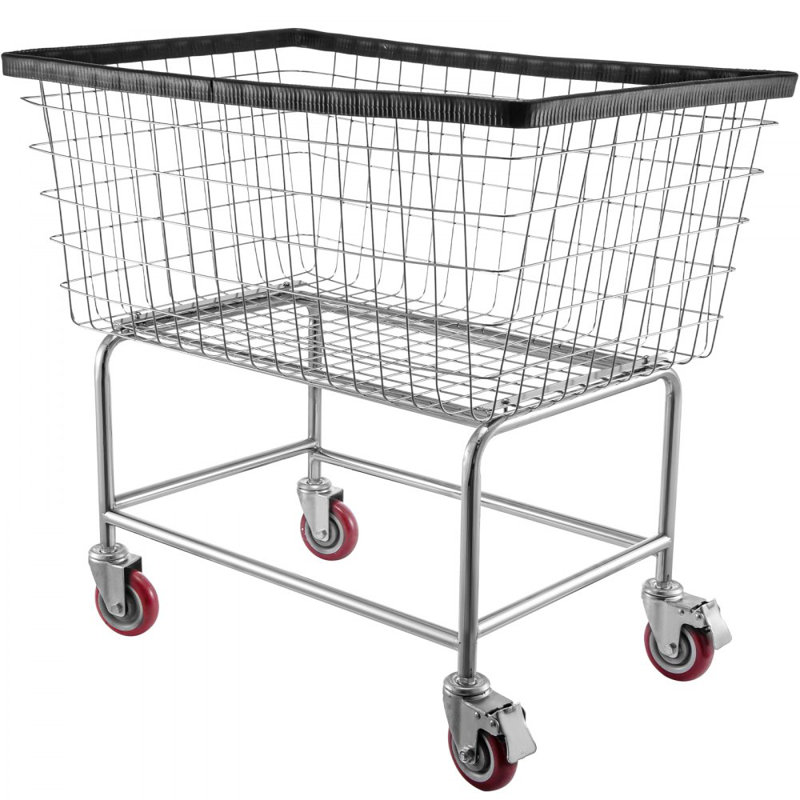 Wire Laundry Cart, 4.5 Bushel Wire Laundry Basket with Wheels, 26.4" H x 15.7" W x 10" D