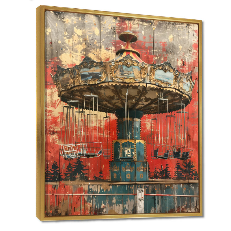 Virgile - Art mural parcs d'attractions, Cadre flottant doré, H 20 po x l 12 po x P 1 po