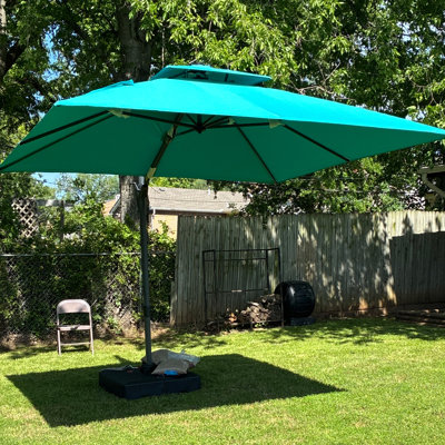 Parasol de patio extérieur carré avec roulettes 132 po Skaiste, bleu turquoise