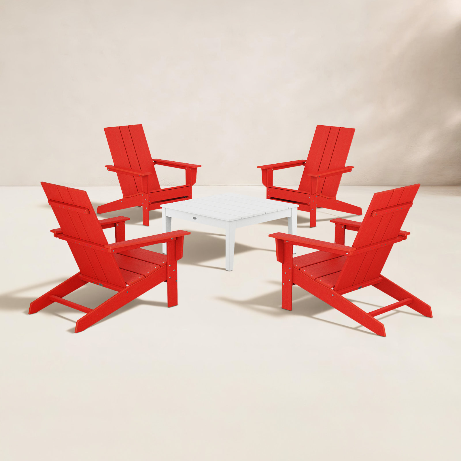 POLYWOOD® x AllModern 4-Person Oversized Adirondack Patio Seating Group with Newport Chat Table, Sunset Red/White