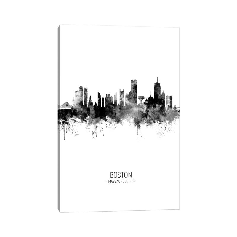Boston Massachusetts Skyline Portrait Black And White by Michael Tompsett - Wrapped Canvas Gallery-Wrapped Canvas Giclée