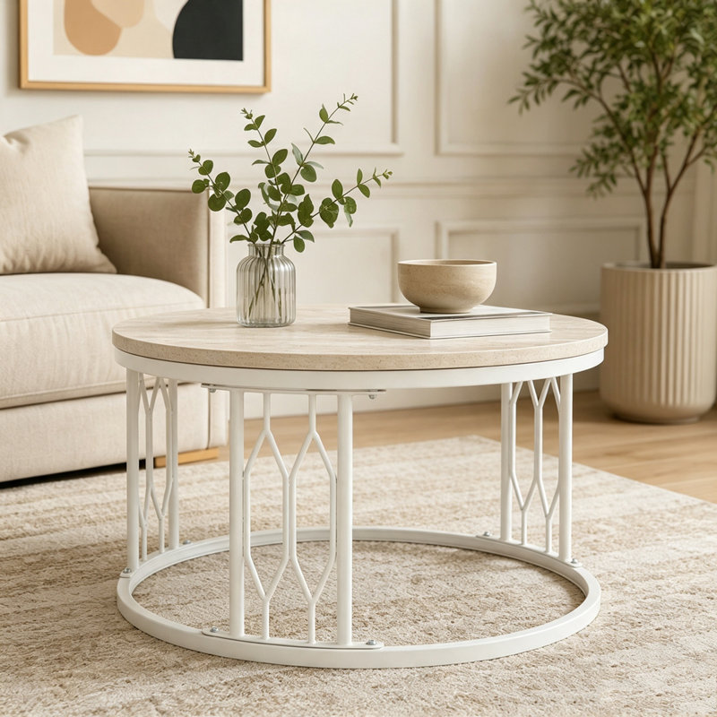Table basse 27,5 pouces, Blanc / bois