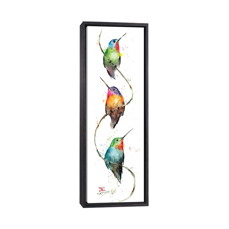 Reproduction d’art sur toile « Hummers on a Vine » par Dean Crouser, H 36 po x l 12 po x P 1,5 po, Encadrement noir décoloré