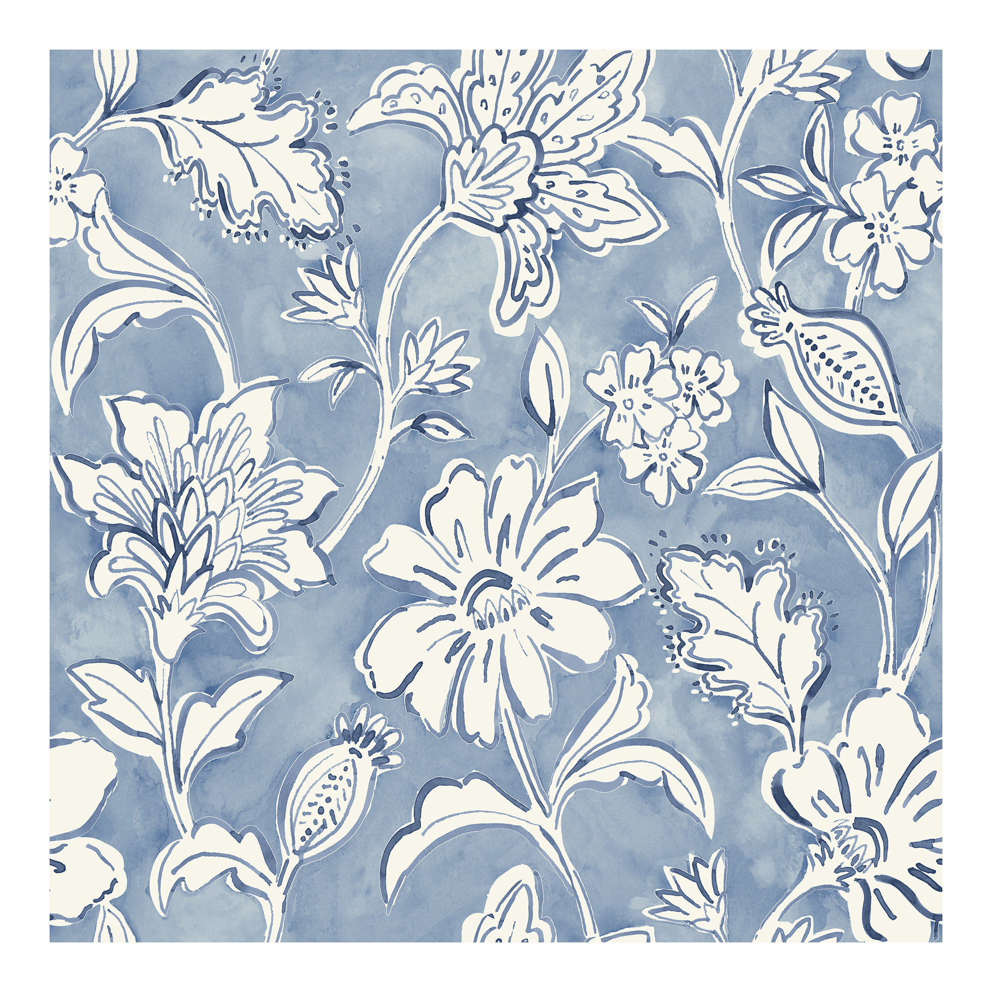 Chelsea Floral Wallpaper, Blue