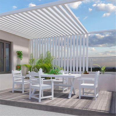 Chaise de salle à manger de patio avec ensemble de 2 accoudoirs, blanc pur avec imitation grain de bois texturé, matériau