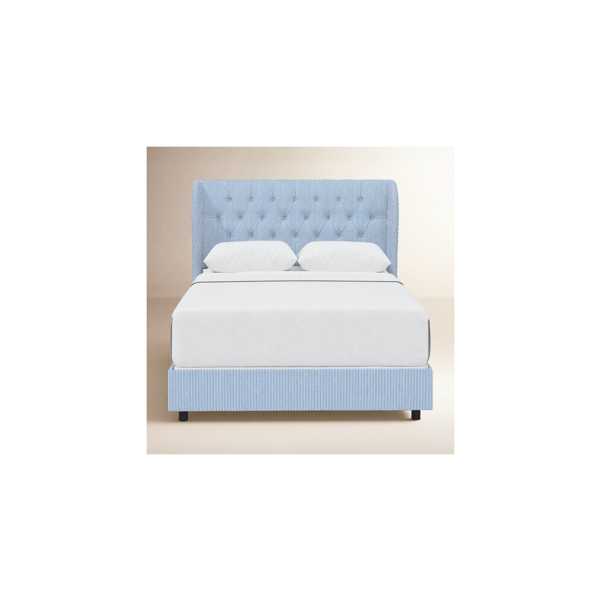 Tomey Upholstered Wingback Bed, Prep Stripe Blue, King