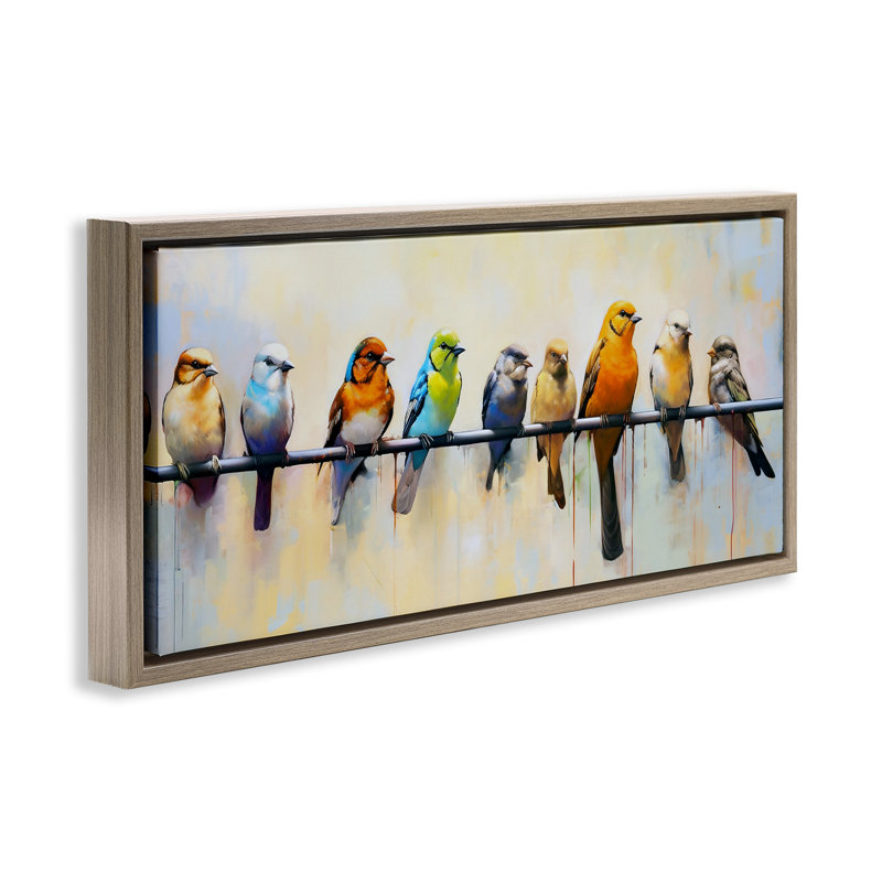 Modern Birds Perched, Montalcino Elm Floater Frame, 14" H x 31" W