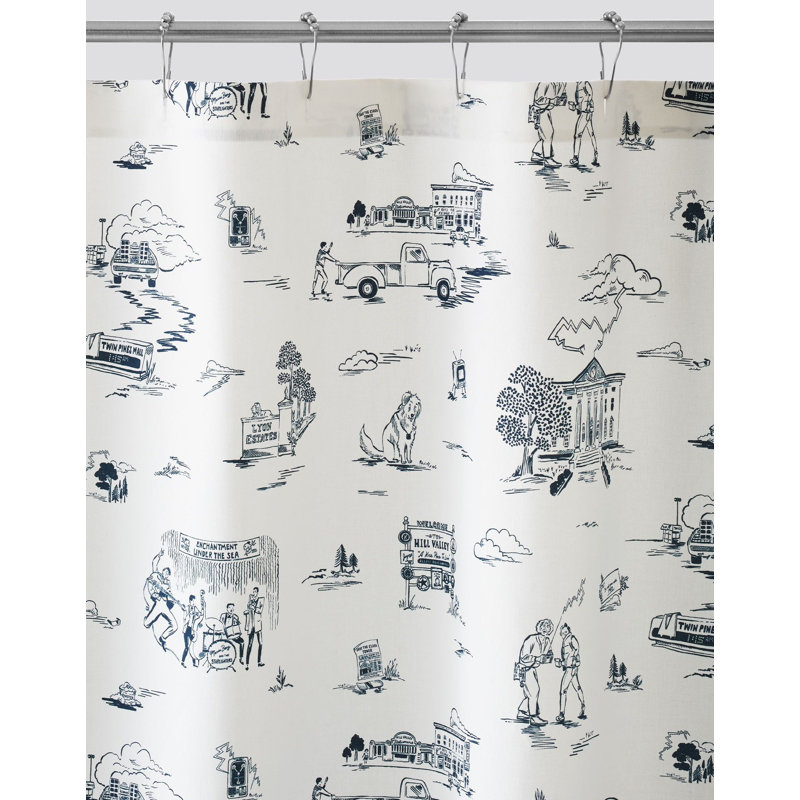 Hill Valley Toile Shower Curtain | Denim