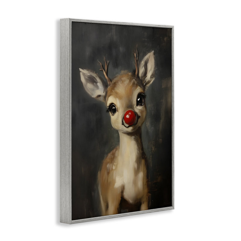 «Nose Baby Reindeer», art de la giclée encadrée, design par lettré et doublé, H 24 po x l 16 po, Estampe numérique Farmhouse