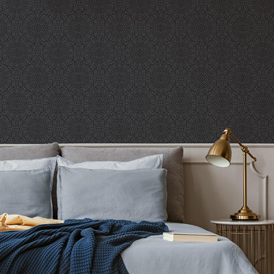 Supefresco Gyroscope Floral Geometric Charcoal Wallpaper
