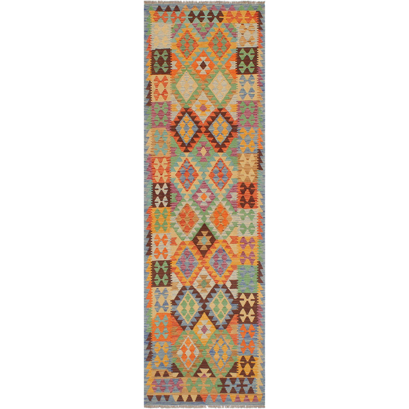 Tapis de couloir bleu / rouille en laine tissé à la main 2 pi 9 po x 9 pi 6 po Tribor / Geometric / Southwestern