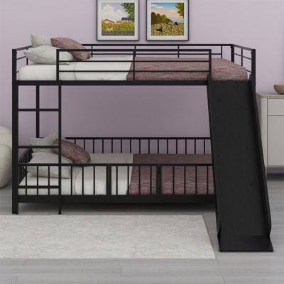 Metal Bunk Bed With Slide And Guardrails