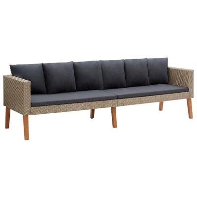 vidaXL 3-Seater Patio Sofa, Poly Rattan & Powder-Coated Steel Frame, Weather Resistant, Cushions Included, Outdoor Furniture, Easy to Clean, Beige wit by VidaXL