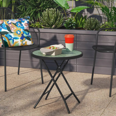 18.11"X19.09" Glass Folding Round Outdoor Patio Accent Table