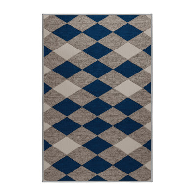 Machine Washable Checkered Gray Area Rug