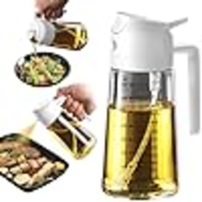 16 oz / 470 ml en verre d'huile d'olive pour la cuisson - 2 en 1 bouteille d'huile d'olive pour les gadgets de cuisine et accessoires de friteuse à air, salade, barbecue