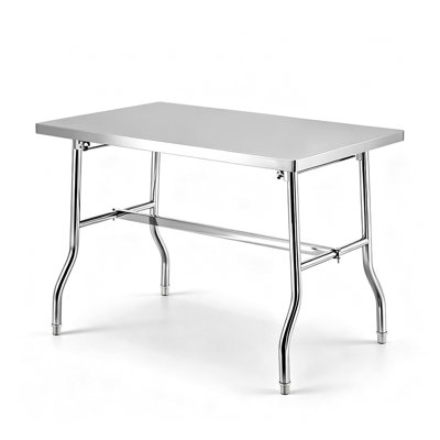 Table de travail pliante en acier inoxydable 201, 122 cm × 61 cm, capacité de 204 kg, avec 6 crochets, idéale pour la cuisine professionnelle (restaurants, traiteurs, camping et barbecue).