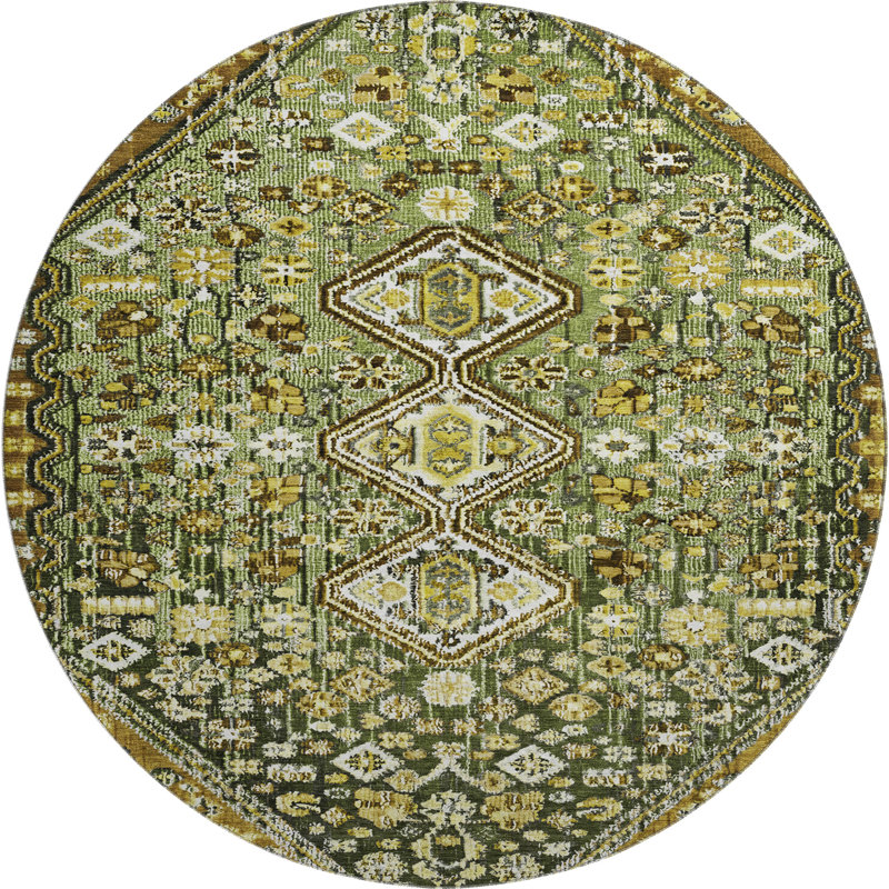 Premium Machine Washable Ashington AMF1834 Aztec Rug, Round 8'