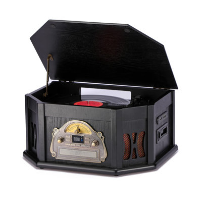 Tourne-disque en vinyle Direct Power 10-en-1, tourne-disque classique Wood Audio avec haut-parleurs intégrés Bluetooth