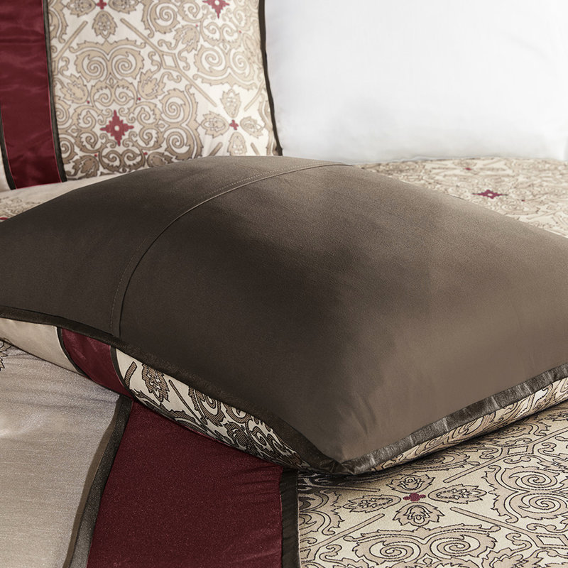 Édredon pour grand lit - rouge avec coussins décoratifs 100% et plateforme, Rouge, Grand édredon et 6 pièces supplémentaires