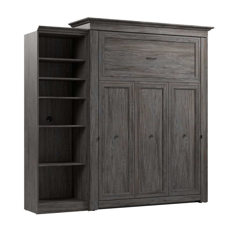 Grand lit escamotable avec rangement Alvaretta, Noyer gris