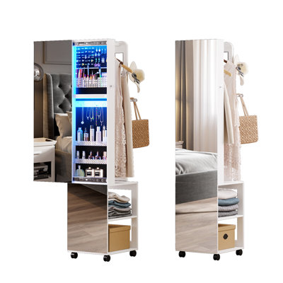 360? Rotating Jewelry Armoire With Sliding Full Length Mirror
