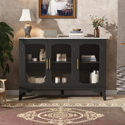 Armoire de rangement dans l'entrée du salon et de la salle à manger, grand espace de rangement, 3 portes, style élégant, noir et blanc