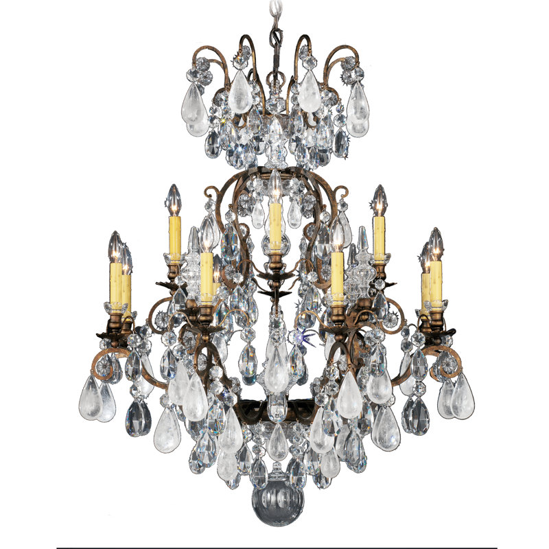 Renaissance 12 - Light Glass Tiered Chandelier, Clear Rock Crystal, French Gold