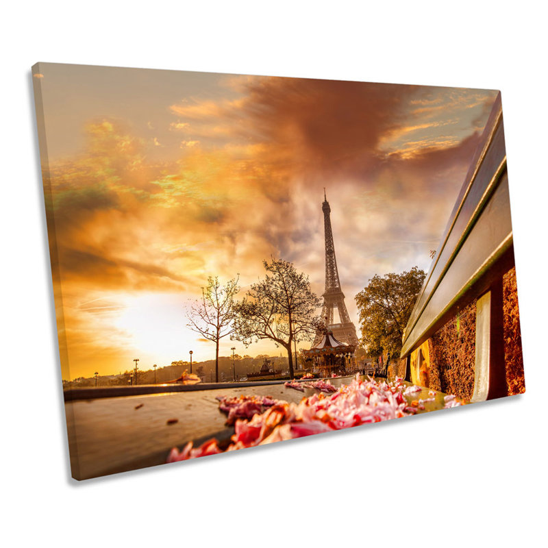 Eiffel Tower Paris Floral - Wrapped Canvas Print, 61cm H x 91.4cm W x 4cm D