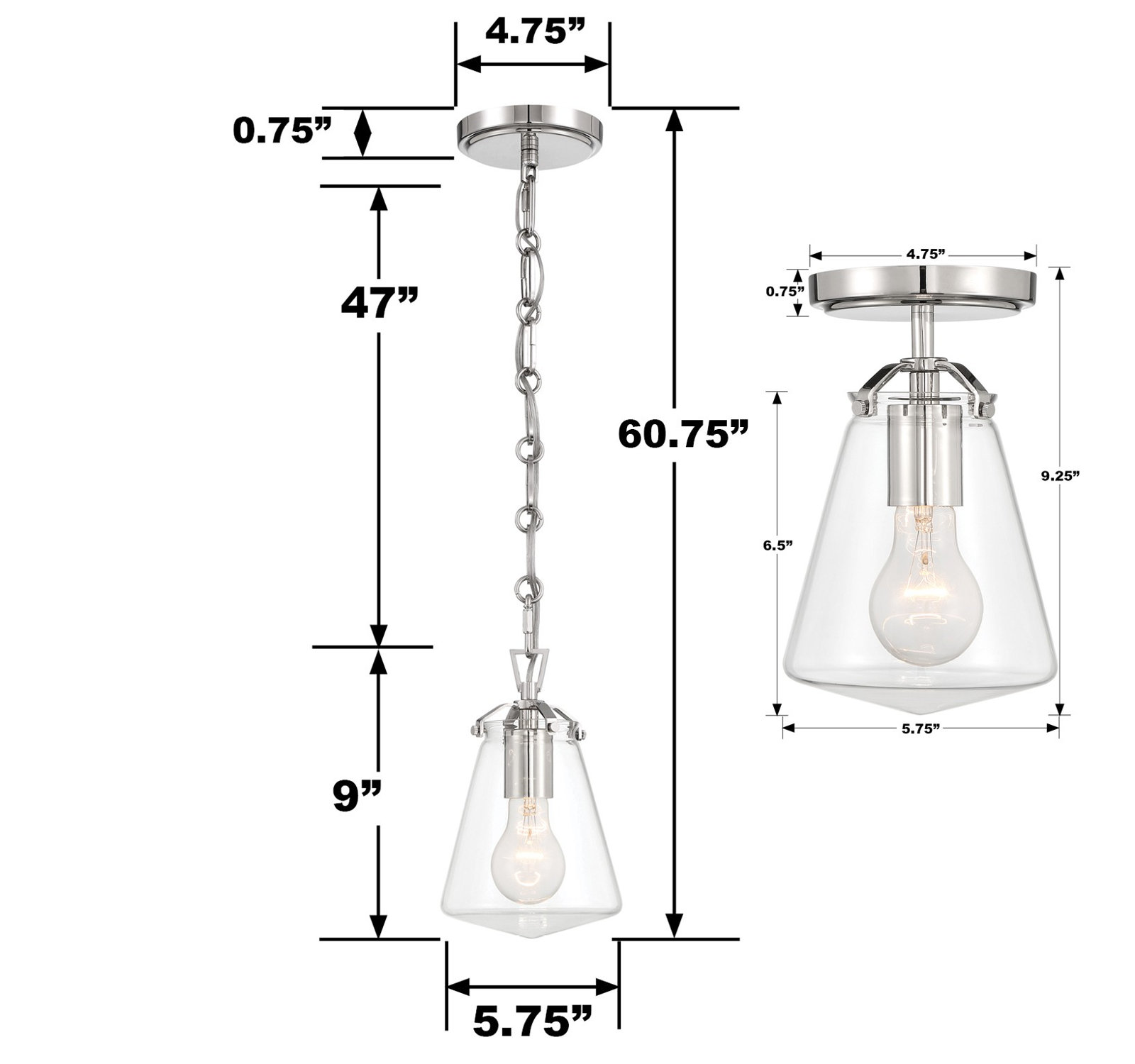 Dimmable Single Light Pendant, Polished Nickel