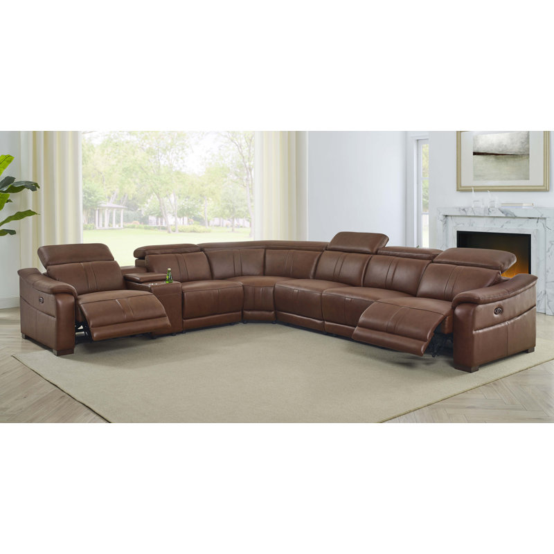 Barnemouth Leather Recliner Theater Set, Brown Leather Match, 31.5'' H X 126.5'' W X 112.5'' D