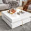 Table basse 31,5 po x 31,5 po lustrée avec rangement pour tiroir, blanc, pour espace de vie moderne 4 tiroirs carrés, lustré, panneau de particules, 31,5 po x 31,5 po, blanc