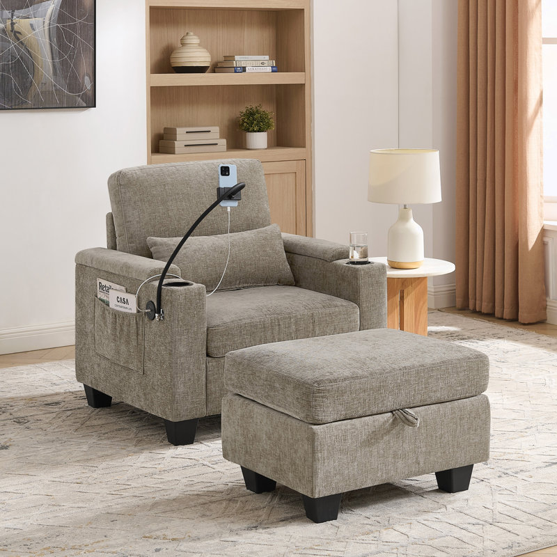Chaise d'appoint moderne avec repose-pieds, Brown
