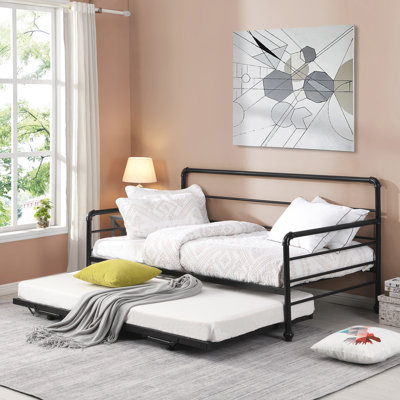 Lit de jour simple en gigogne en acier inoxydable avec couchette Dhananjay