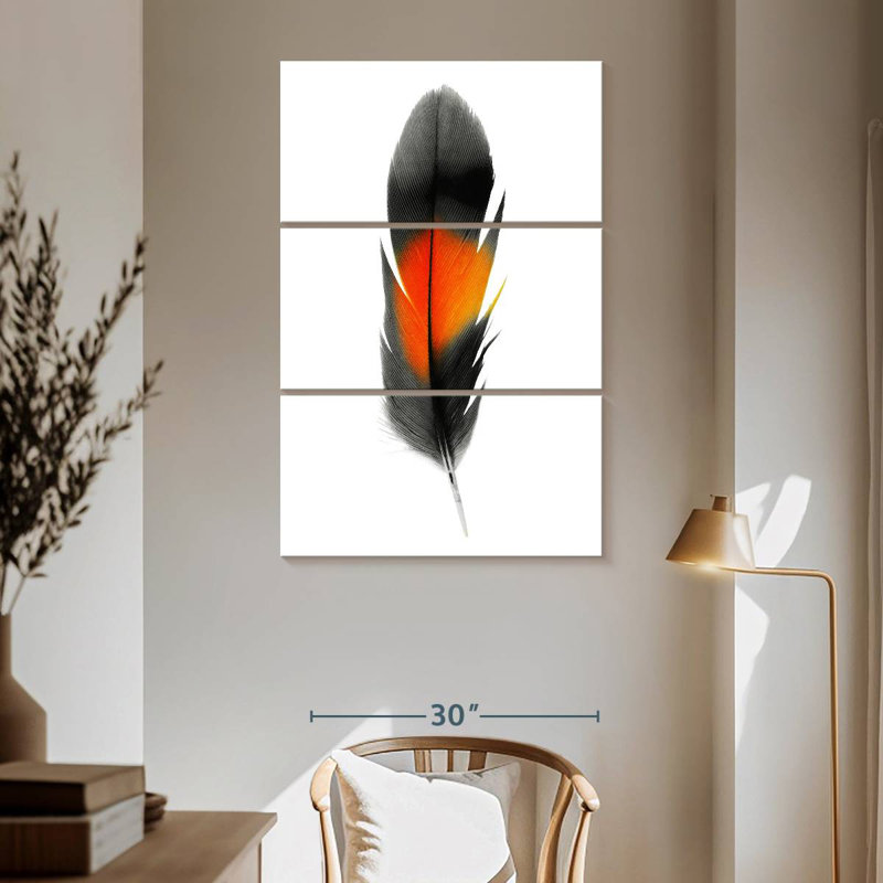 Plume noire et orange Kerner, H 65 po x l 42 po