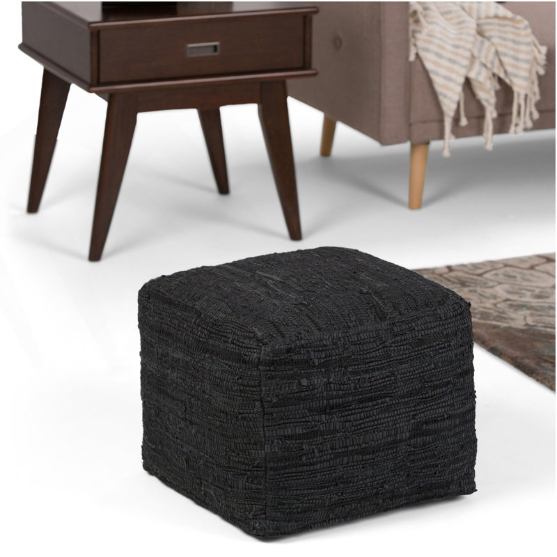 Fredrik - Square Pouf - Black, Black Fabric