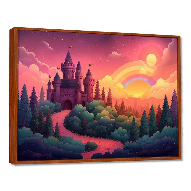 «Nursery Magical Castle Rainbow» - art mural arc-en-ciel, Cadre flottant brun, H 12 po x l 20 po x P 1 po