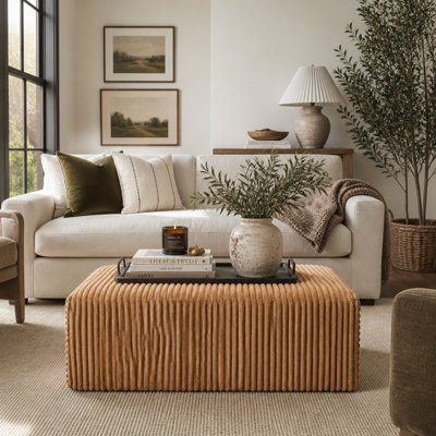 Corduroy Ottoman with Spring Pack Cushion and Side Pocket