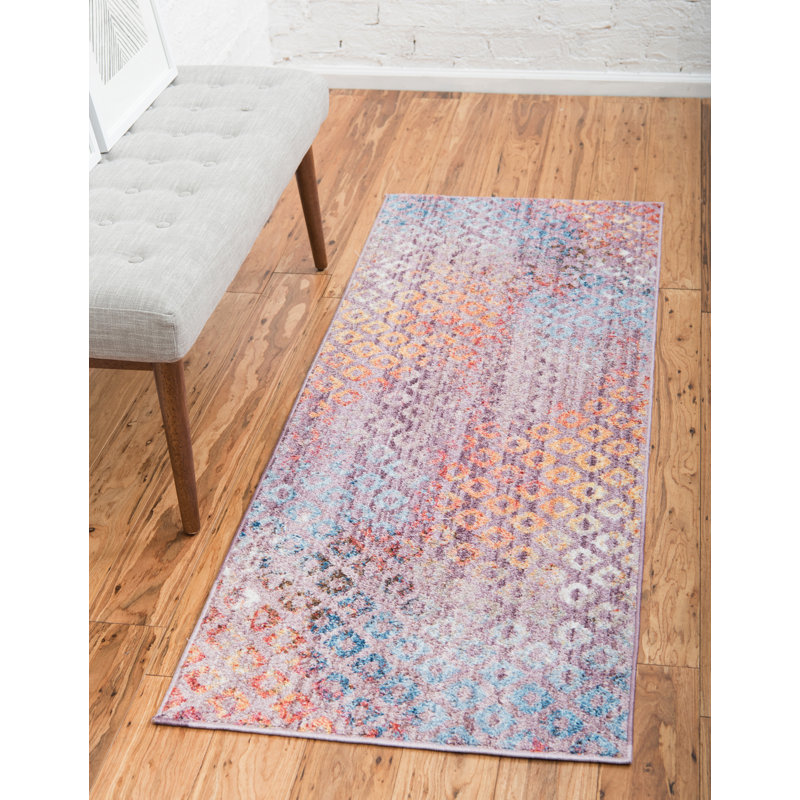 Tapis lilas / mauve à motif géométrique Beatty, Tapis de couloir 2 pi x 6 pi 1 po