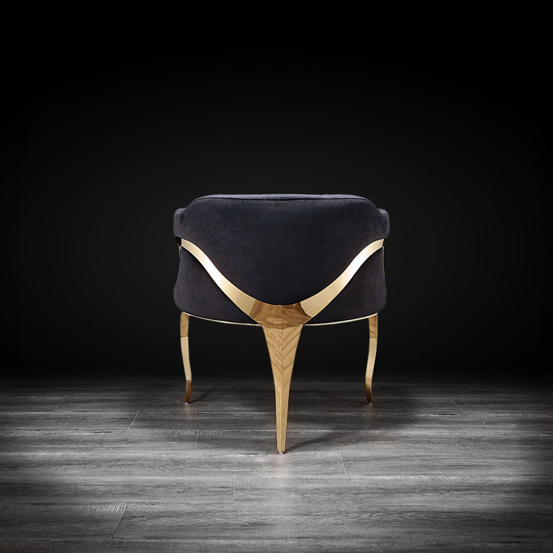 Iseminger 19'' H Velvet Upholstered Armchair, Black, Titanium Golden