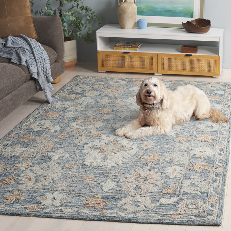Marquee 506 Hand Tufted Wool/Cotton Oriental Rug in Blue/Rust/Ivory, Rectangle 5' x 8'