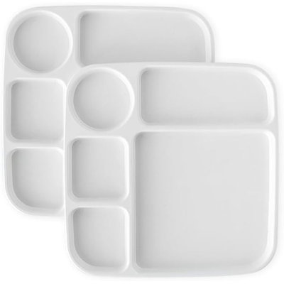 Divided Meal Tray, Set Of 2, White, Microwave Safe Polypropylene